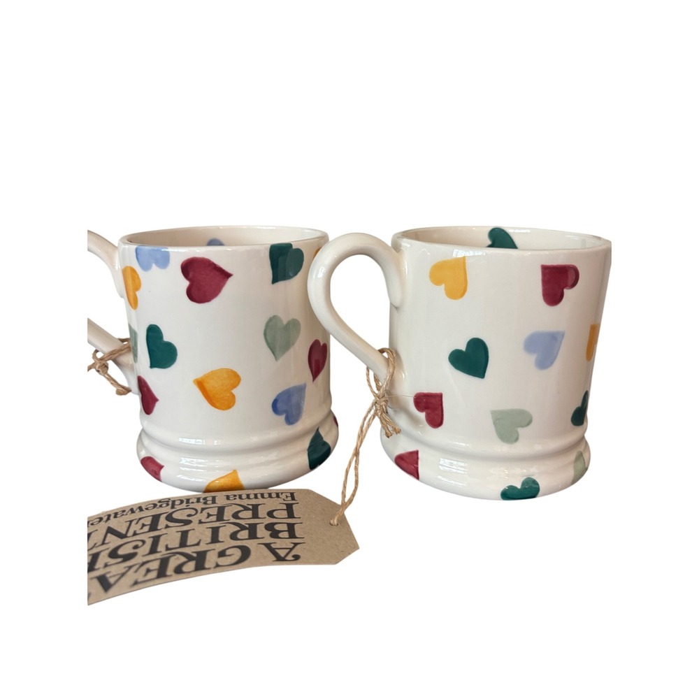 NWT Emma Bridgewater Mr and Mrs Mug Set Multi Color Hearts British Pottery - Picture 2 of 6